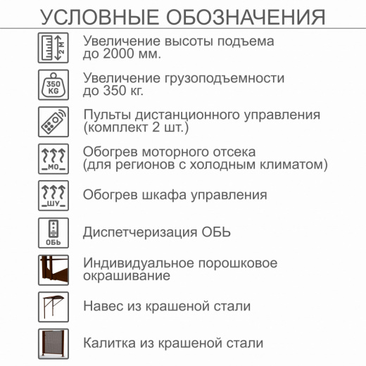 Вертикальный подъемник для инвалидов по ГОСТ ВПМ-01, с увеличением до 2000 мм, с калиткой из каршенной стали, с увеличеной грузоподъемностью до 350кг, с индивидуальным порошковым окрашиванием, с диспетчеризацией ОБЬ, с навесом из крашенной стали